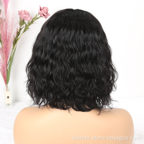 BIS Short Lace Part Wigs For Women Human Hair Wig Natural Wave Brazilian Remy Natural Black/99j/30 Pre Plucked Bleached Knots